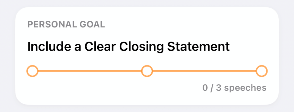Babli personal public speaking goal with progress tracked across three speeches